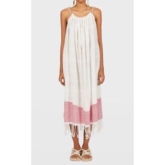 Ulla Johnson Dresses & Skirts - ULLA JOHNSON Sz P XS Adira Off White Red Stripe Coverup Dress Midi Tie Shoulder
